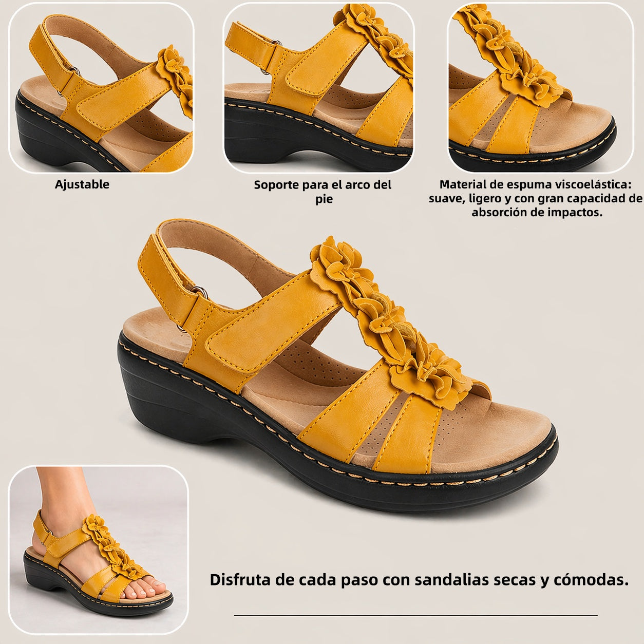 🔥 Sandalias ortopédicas de verano para mujer - Soporte para el arco, tacón plano - Ideales para quienes sufren de fascitis plantar - Caminar con facilidad, comodidad y sin dolor en cada paso ✅