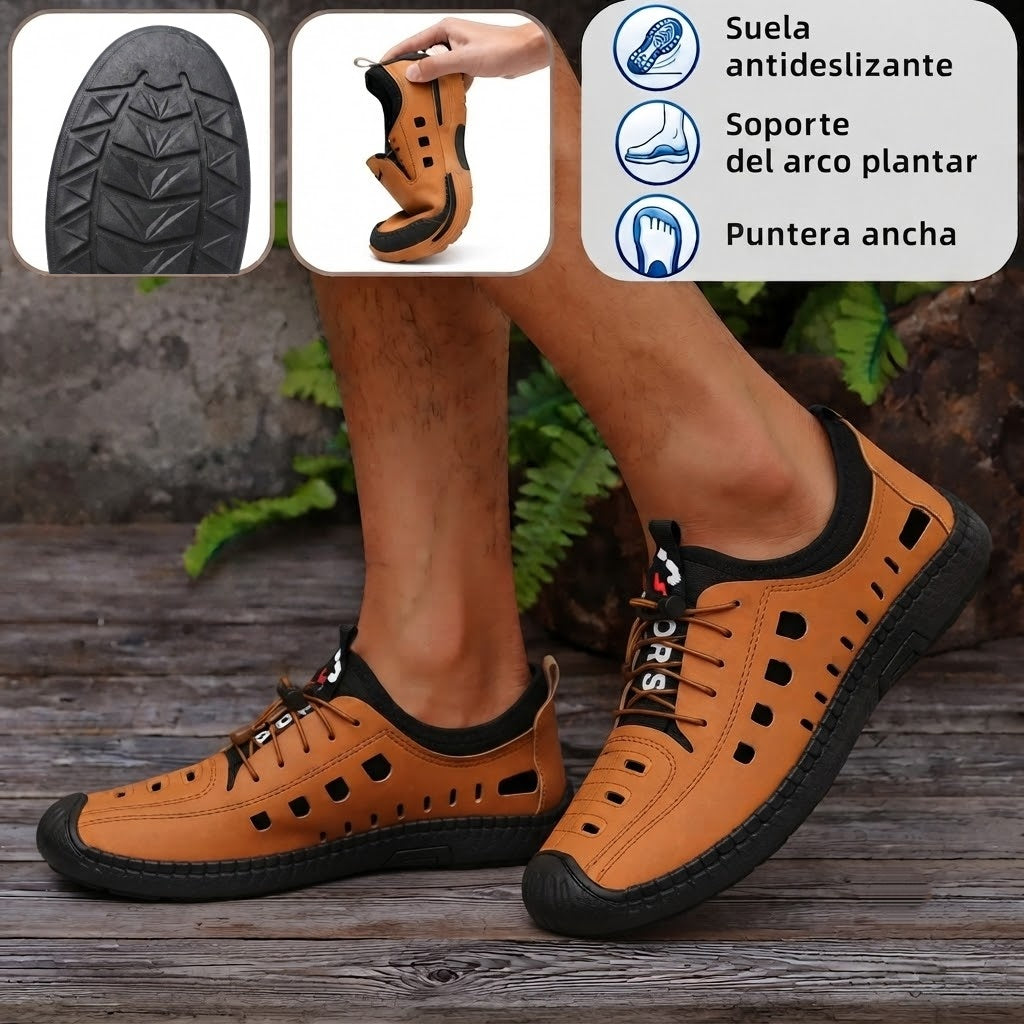 🐂 Zapatos de piel de becerro para hombre, cosidos a mano en Australia ✅ Sandalias ortopédicas de diseño ergonómico 🦶 con absorción de impactos