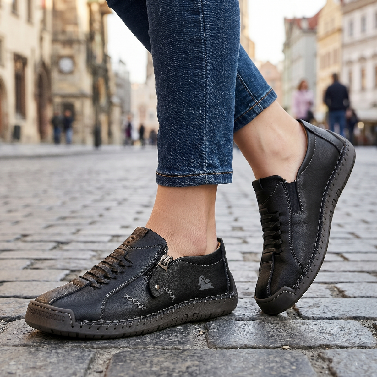 Dámské kožené mokasíny se zipem, pohodlná ergonomická obuv, ležérní obuv na chůzi bez tkaniček