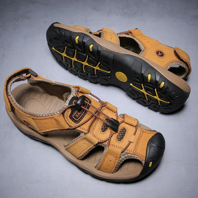 【⏰¡60% de descuento hoy! ¡No te lo pierdas!】Nuevas sandalias de cuero cómodas 2026✅ Diseño de punta ancha + ajuste de velcro + suela resistente antideslizante + 🔴Soporte de arco multipunto