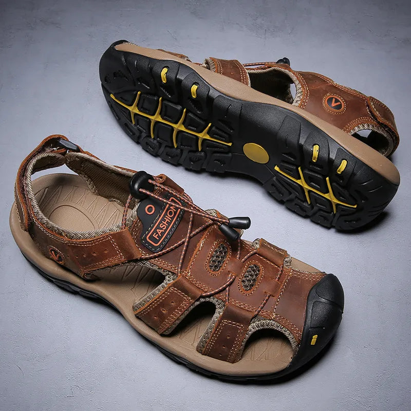 【⏰¡60% de descuento hoy! ¡No te lo pierdas!】Nuevas sandalias de cuero cómodas 2026✅ Diseño de punta ancha + ajuste de velcro + suela resistente antideslizante + 🔴Soporte de arco multipunto