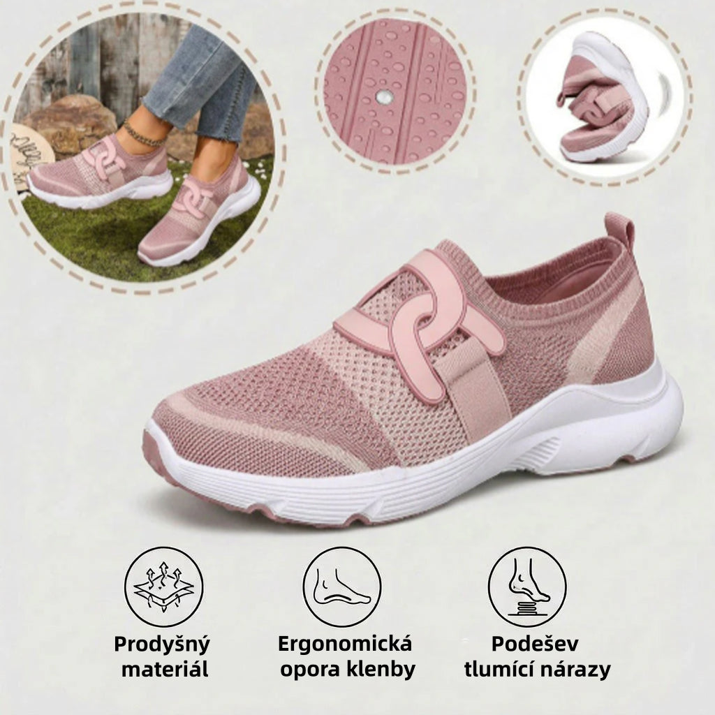 Ortopedyczne buty sportowe z siatki: z podparciem łuku stopy łagodzącym ból; miękkie wyściełanie.