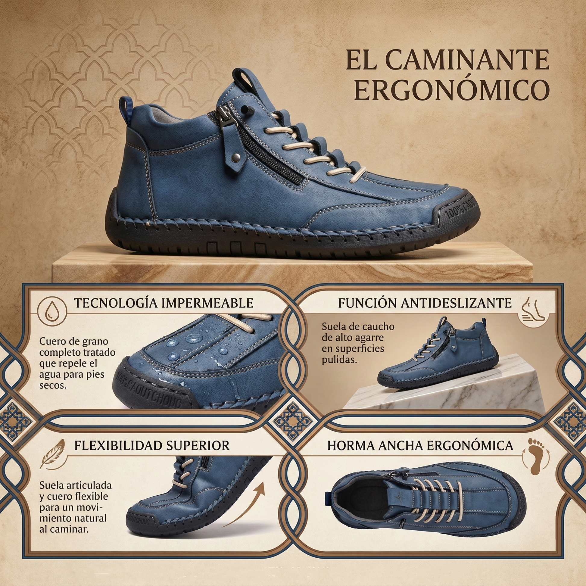 Coesses® | 50% de descuento - No te lo pierdas! Zapatos de piel "Cero Fatiga": Cremallera lateral, soporte plantar y suela antideslizante – su diseño ergonómico alivia la fatiga - unisex