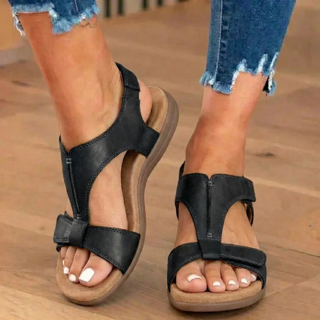 【⏰¡60% de descuento hoy! ¡No te lo pierdas!】Nuevas sandalias de cuero cómodas 2026✅ Diseño de punta ancha + ajuste de velcro + suela resistente antideslizante + 🔴Soporte de arco multipunto