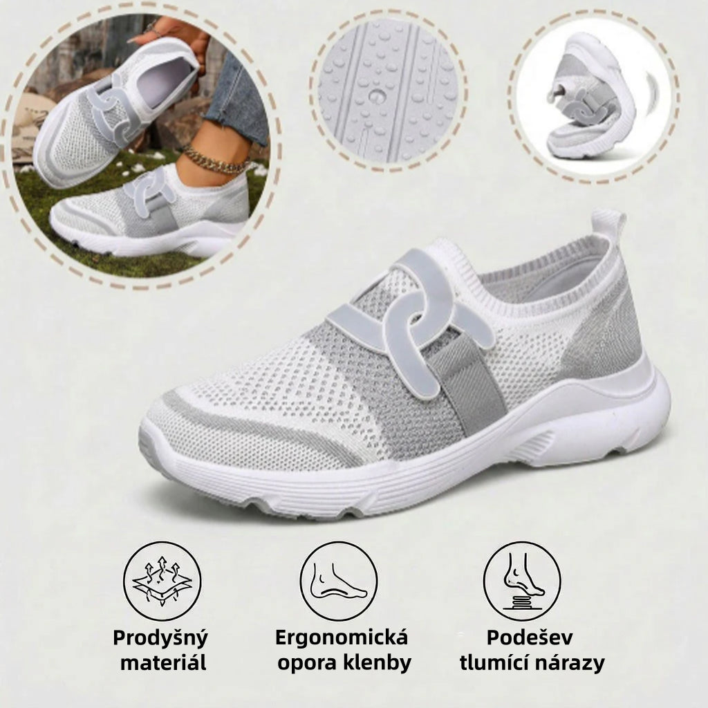 Ortopedyczne buty sportowe z siatki: z podparciem łuku stopy łagodzącym ból; miękkie wyściełanie.