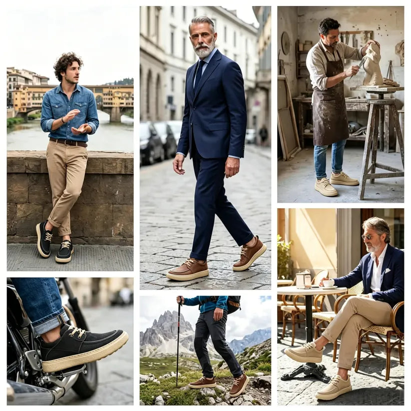 🔥 Zapatos de piel de becerro para hombre, hechos a mano en Australia 👞 Alivio inteligente del dolor, fáciles de poner y quitar ✅ Totalmente correctivos: impermeables y antideslizantes
