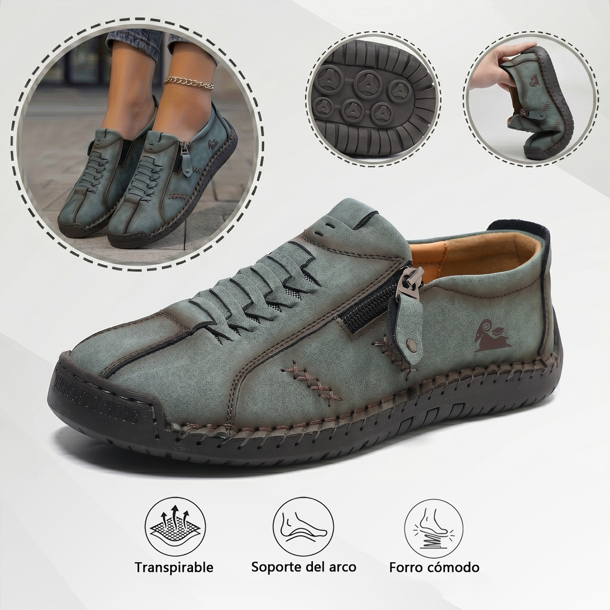 🔥 ¡Oferta especial de hoy con un 60% de descuento 🎁Mocasines de Piel con Cremallera para Mujer, Zapatos Cómodos Ergonómicos, Calzado Casual para Caminar Sin Cordones